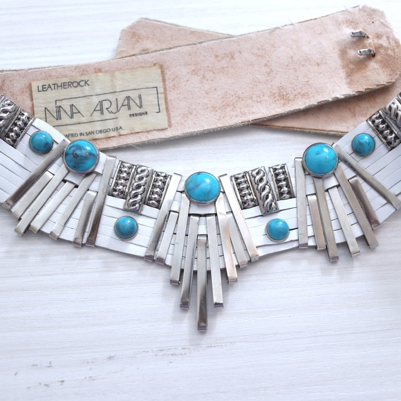 VINTAGE Nina Arjani western inspired turquoise/silver decor leather belt - Picture 5 of 5